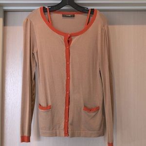 Hallhuber Beige Cardigan with Orange Trim size M
